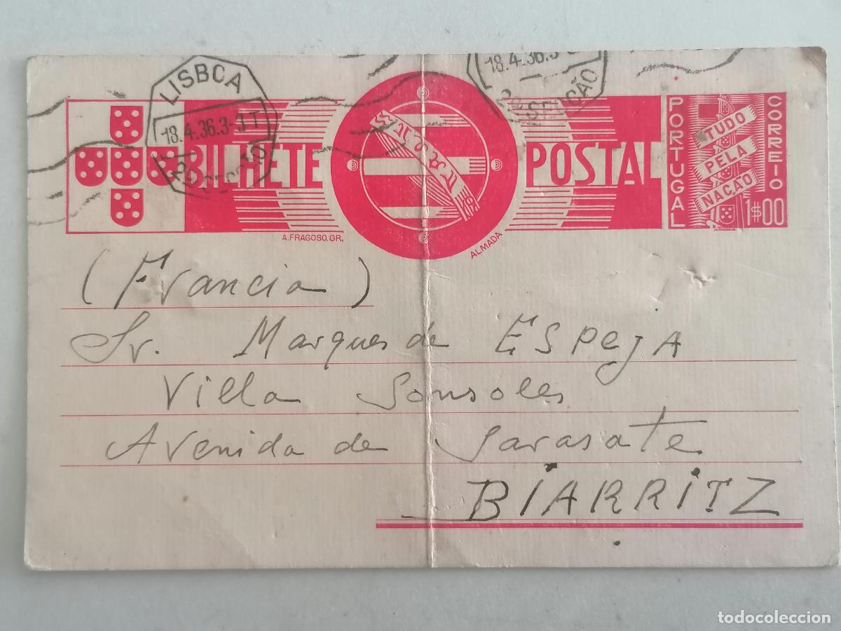 Military Antiques: ANTIGUA POSTAL BIARRIT, 18-4-1936, ORIGINAL, MEDIDAS 14 X 8,5 CM
