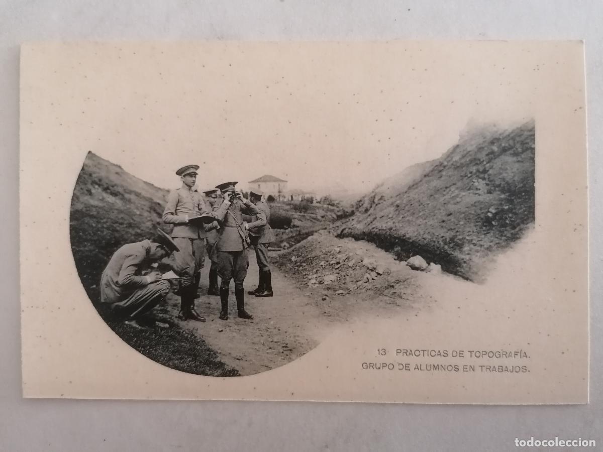 Militaria: POSTAL MILITAR N&ordm; 13, PRACTICAS DE TOPOGRAFIA, GRUPO DE ALUMNOS EN TRABAJO, FOTOTIPIA HAUSER Y MENET