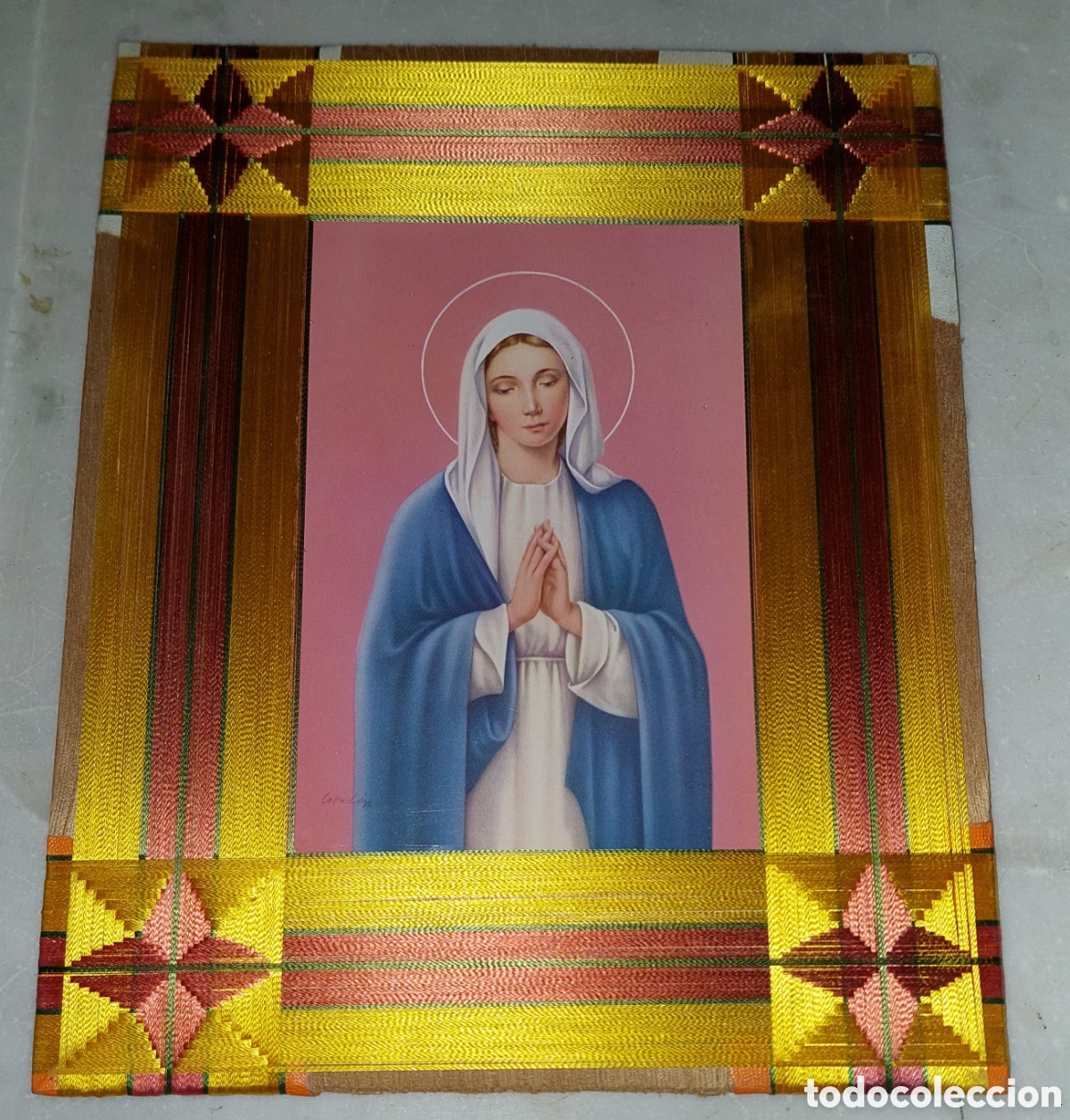 Militaria: Lamina Virgen inmaculada marco de hilo