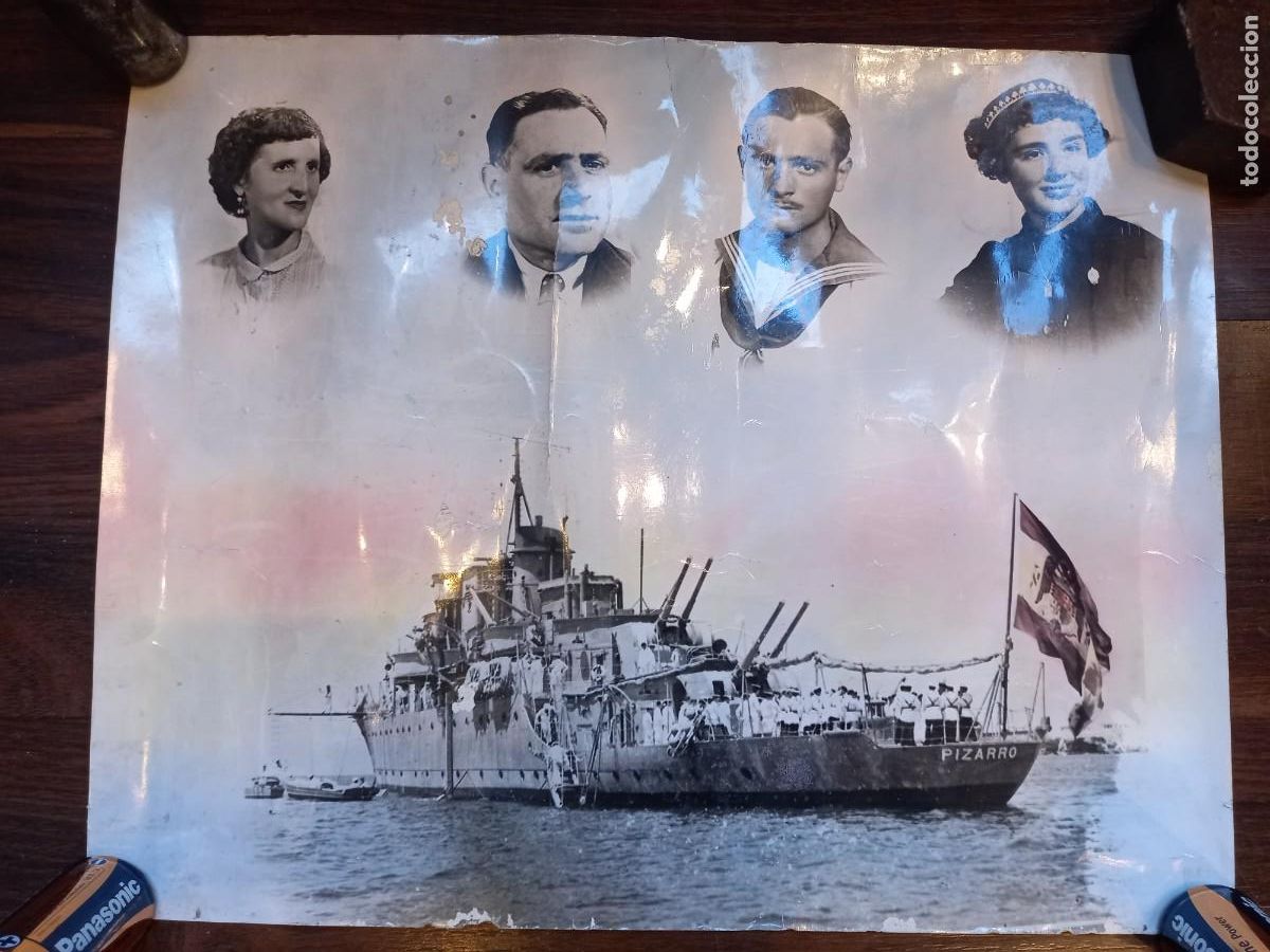 Military Antiques: FOTO ORIGINAL BUQUE DE GUERRA CA&Ntilde;ONERO PIZARRO ARMADA ESPA&Ntilde;OLA MEDIDAS 36 X 29 CMS (G)