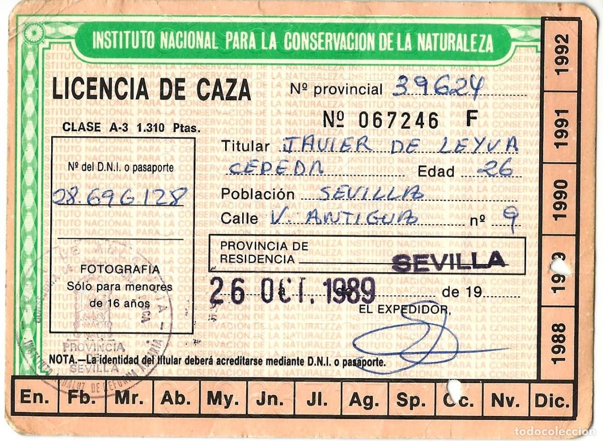 Militaria: SEVILLA LICENCIA DE CAZA 1989 ARCHIVO INSTRUCTOR FRENTE DE JUVENTUDES LM42