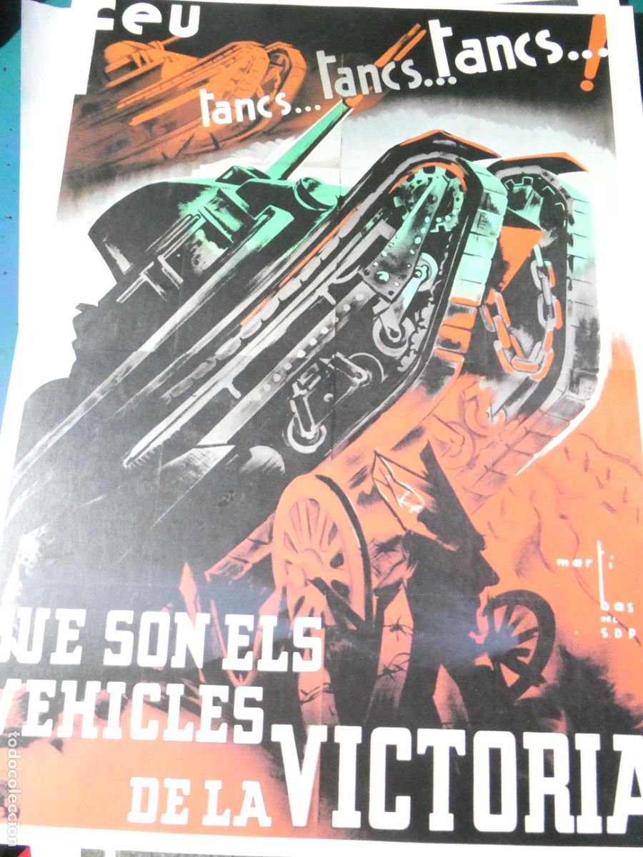 Militaria: L&Aacute;MINA CON CARTEL POL&Iacute;TICO MILITAR. GUERRA CIVIL ESPA&Ntilde;OLA. GENERALIDAD CATALU&Ntilde;A TANQUES 95