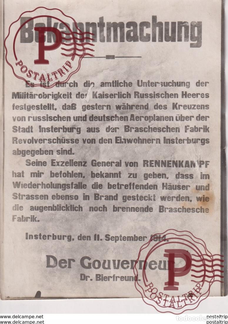 Militaria: INSTERBURG DER GOUVERNEUR DR BIERFREUND KAISERLICH RUSSISCHEN AEROPLANEN AIRPLANE +-&nbsp;18*13CM WORLD W