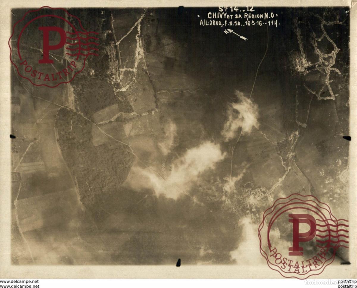 Militaria: AISNE CHIVY ET SA REGION Photo a&eacute;rienne Militaria 24*18 CM Guerre 19141918 WW1 Photographie Origin