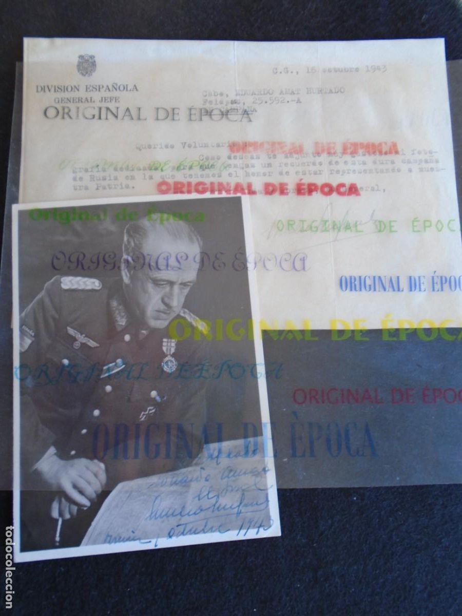 Militaria: (DA-14)FOTOGRAFIA DEDICADA DE ESTEBAN-INFANTES A ARTILLERO DE LA DIVISION AZUL HERIDO EN LENINGRADO