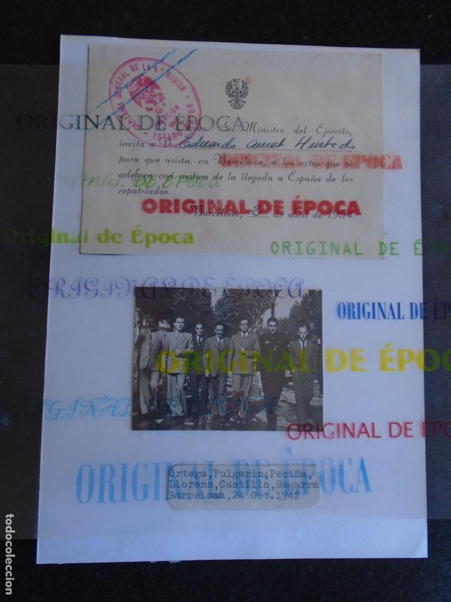 Militaria: (DA-15)FOTOGRAFIA DE MIENBROS DIVISION AZUL BCN.1942 Y TARJETA LLEGADA REPATRIADOS 1954