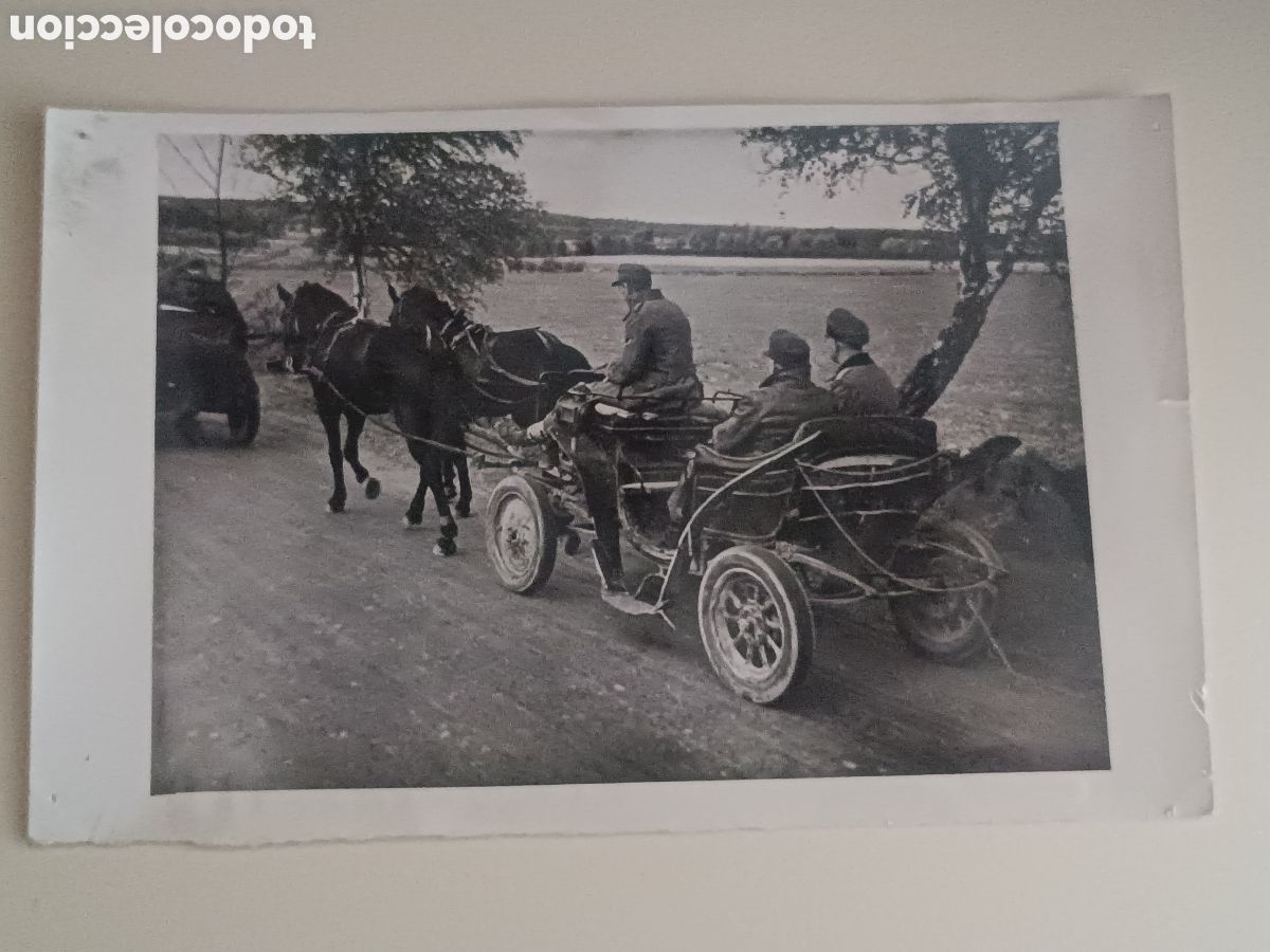 Militaria: FOTO PRENSA ORIGINAL 1945: ALTOS OFICIALES NAZIS RINDI&Eacute;NDOSE EN CARRO DE CABALLOS. II GUERRA MUNDIAL