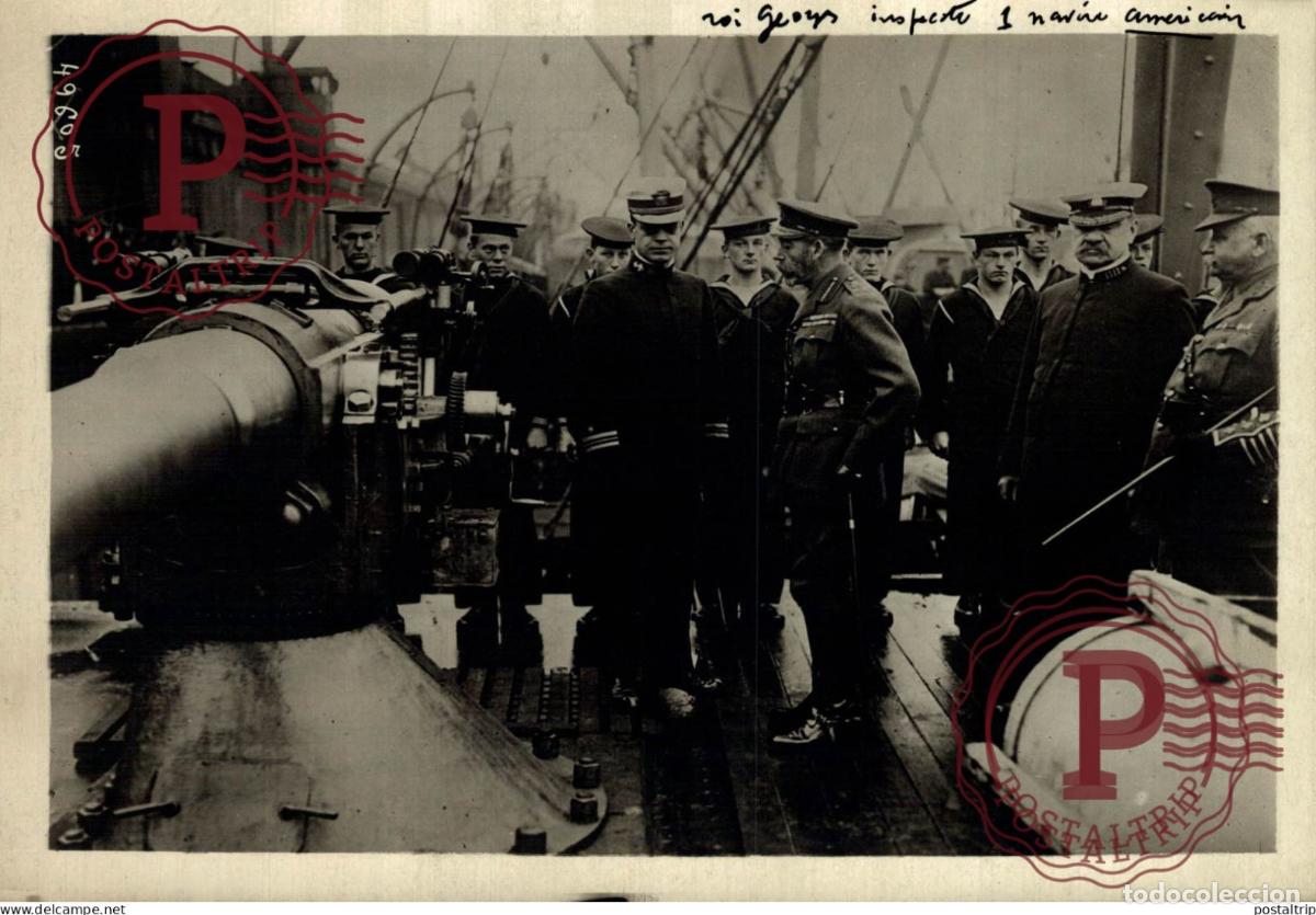 Militaria: ROI D ANGLETERRE KING GEORGE V INSPECTE NAVIE AMERICAINE 18*13CM GEORGE V BRITISH ROYAL FAMILY