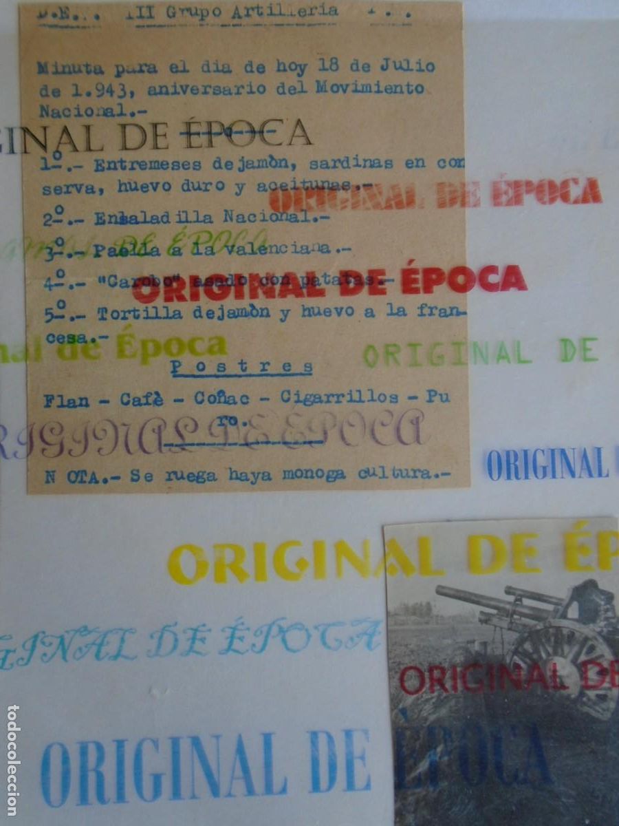 Militaria: (DA-47)FOTOGRAFIA Y MENU ARCHIVO ARTILLERO DIVISION AZUL HERIDO EN LENINGRADO