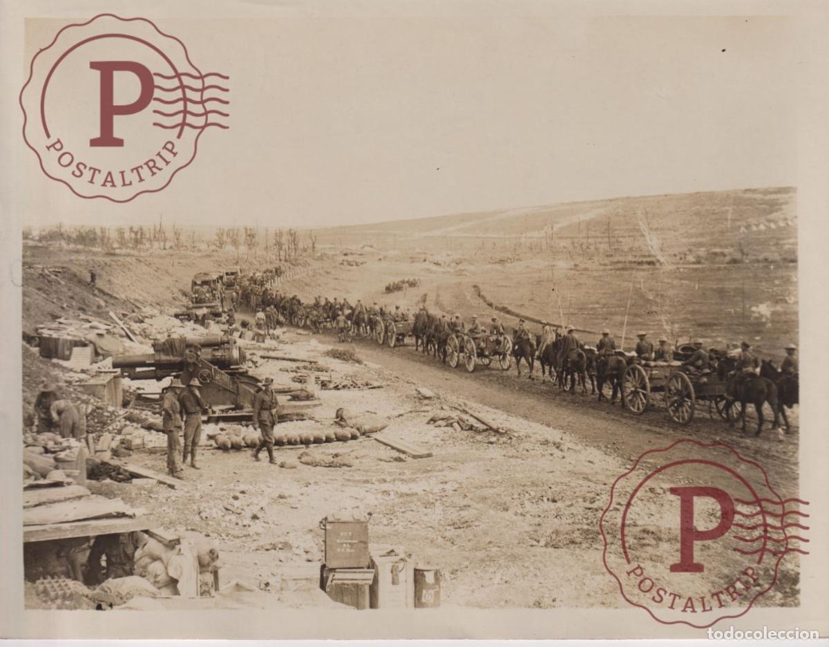 Militaria: The Battle of the Somme Royal Artillery ammunition column passing Australian 9.2 i howitzer battery.