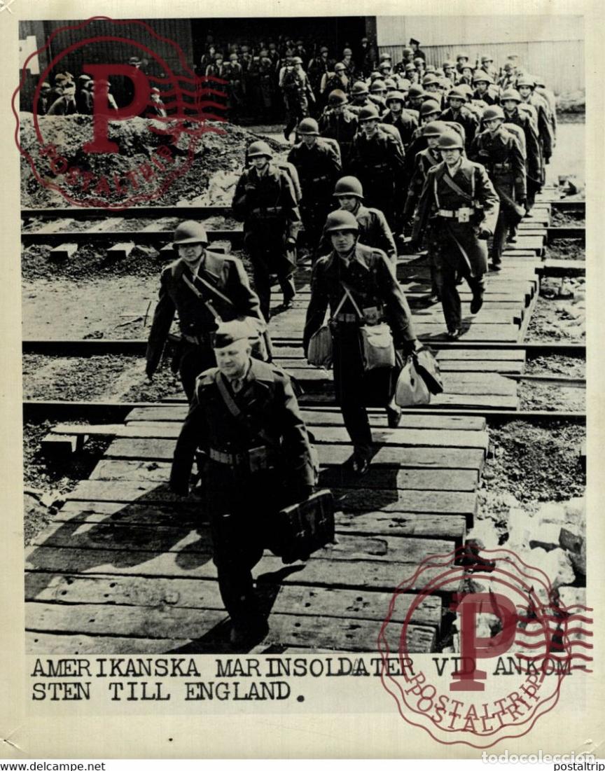 Militaria: AMERICAN MARINES ARRIVING EN ENGLAND UK 21*15CM SWEDEN SVERIGE SEE CORNERS