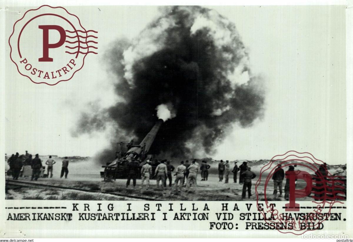 Militaria: WAR IN PACIFIC AMERICAN COASTAL ARTILLERY WORLD WAR 21*15CM SWEDEN SVERIGE SEE CORNERS