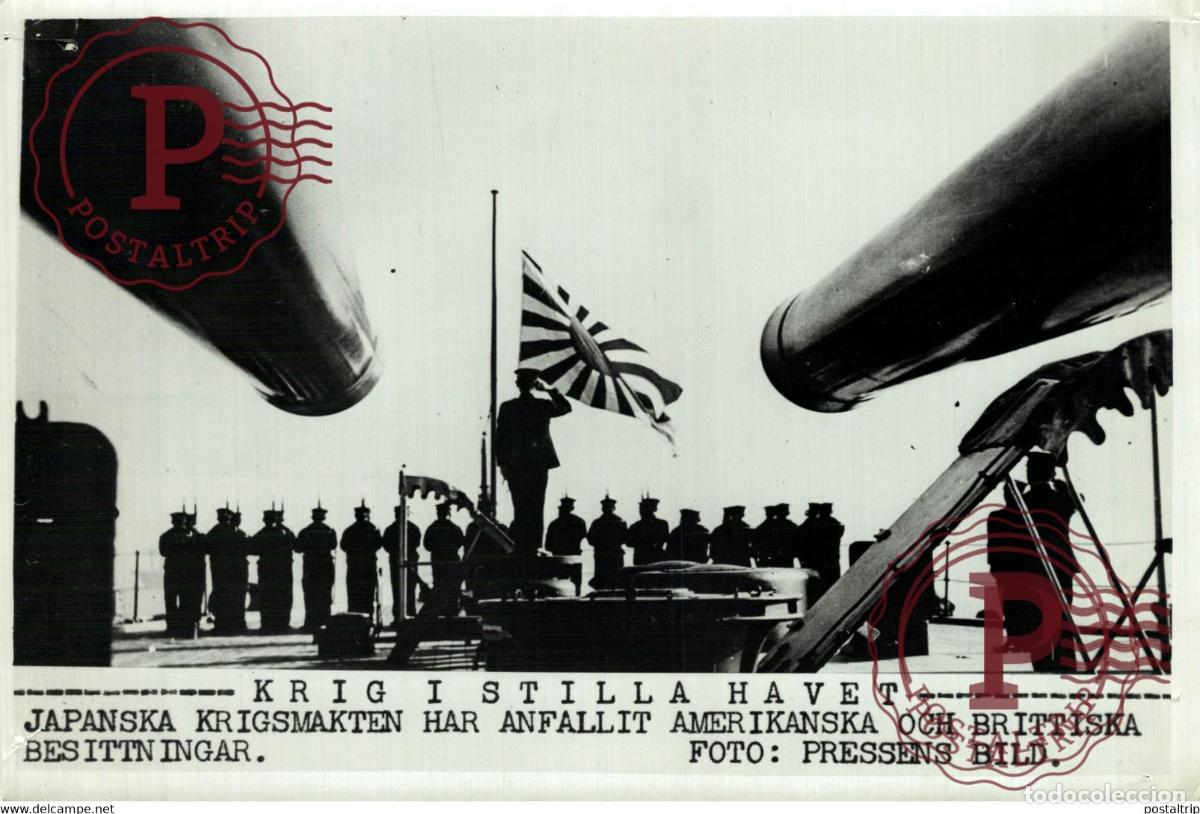 Militaria: PACIFIC JAPAN HAS ATACKED US MARINE AND ENGLISH TROOPS KRIEGSMARINE 21*15CM SWEDEN SVERIGE SEE COR