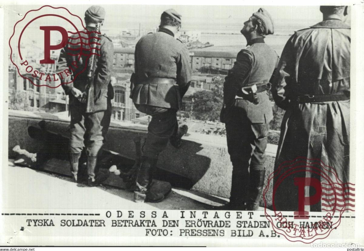 Militaria: UKRAINE RUSIA ODESSA GERMAN SOLDIERS IN TOWN AND HARBOUR 21*15CM SWEDEN SVERIGE SEE CORNERS