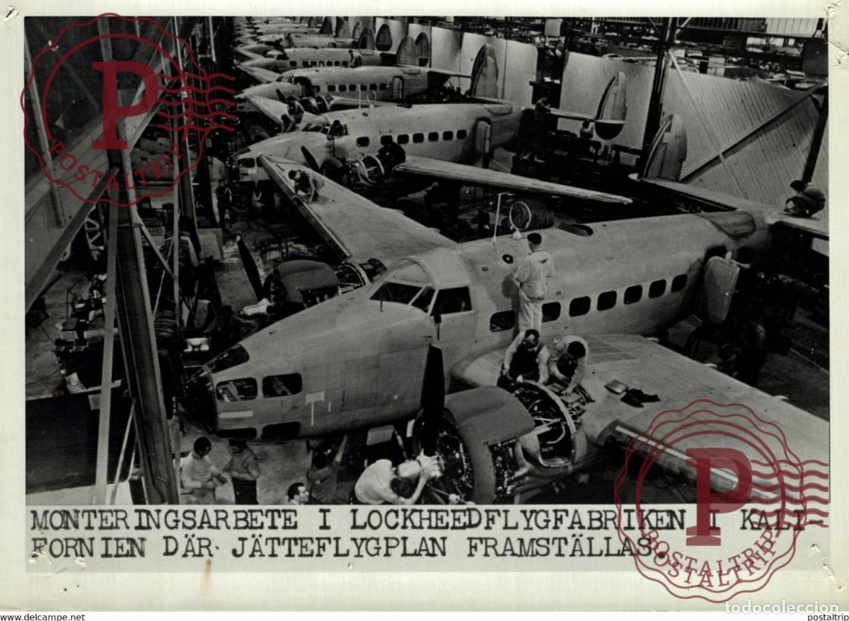 Militaria: LOCKHEED ASSEMBLING ENGINEERING WORK AIRCRAFT FACTORY FORNIER MARTIN USA 21*15CM SWEDEN SVERIGE