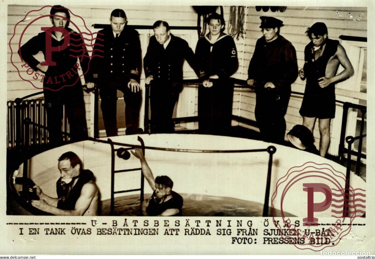 Militaria: U-BOAT THE CREW PRACTICE FOR ACCIDENT WORLD WAR 2 21*15CM SWEDEN SVERIGE SEE CORNERS