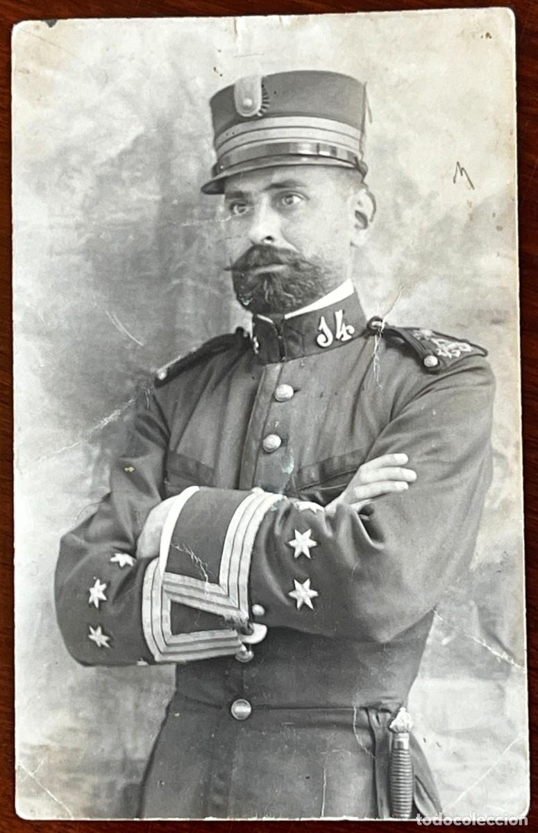 Militaria: ANTIGUA FOTOGRAFIA ALBUMINA DE CAPITAN DEL REGIMIENTO N&ordm; 14, FECHADA EN PAMPLONA EN 1909, ESCRITA P