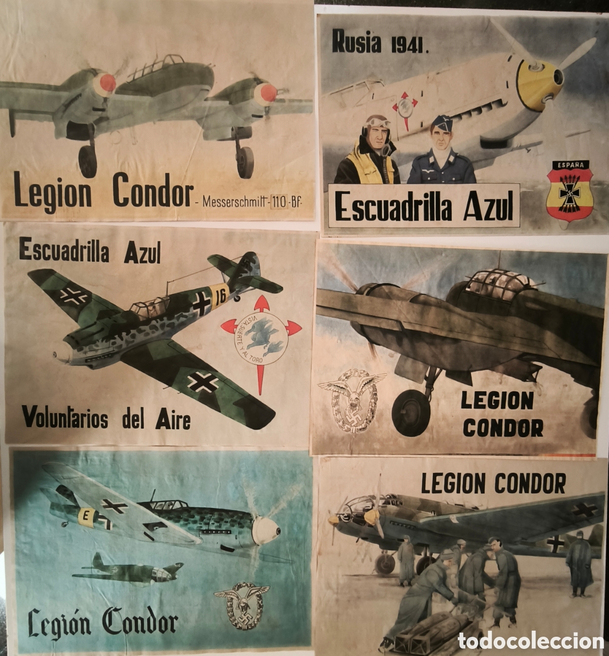 Militaria: REEDICIONES GUERRA CIVIL. DIVISI&Oacute;N AZUL. LEGI&Oacute;N CONDOR. 33 CARTELES 41X29 CM. PAPEL ENVEJECIDO.