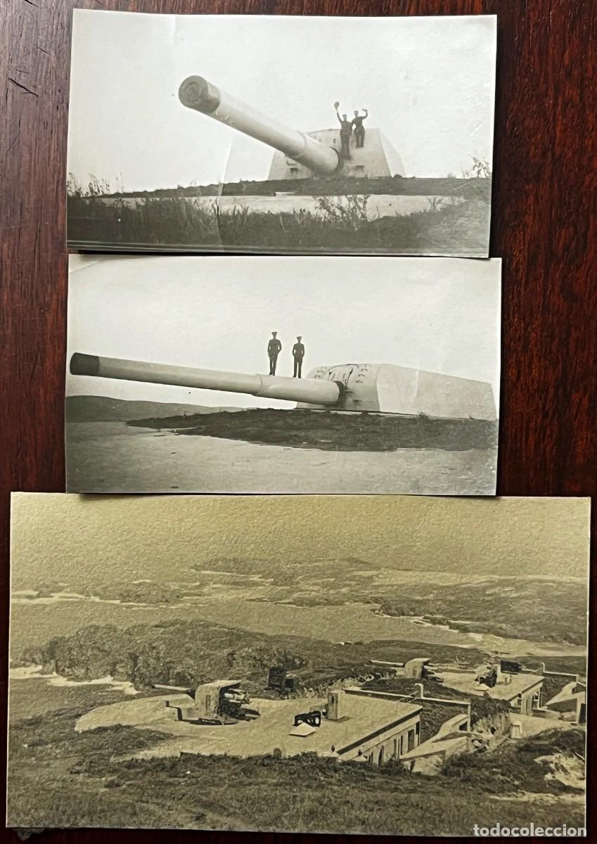Militaria: Lote de 3 fotograf&iacute;as atniguas militares de bater&iacute;as de costa, ca&ntilde;ones, probablemente El Ferrol, con