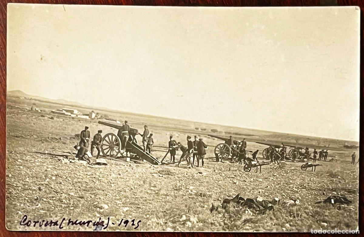 Militaria: Fotograf&iacute;a militar de practicas de artilleria en Corvera (Murcia) 1925, tama&ntilde;o postal, mide 13,8 x