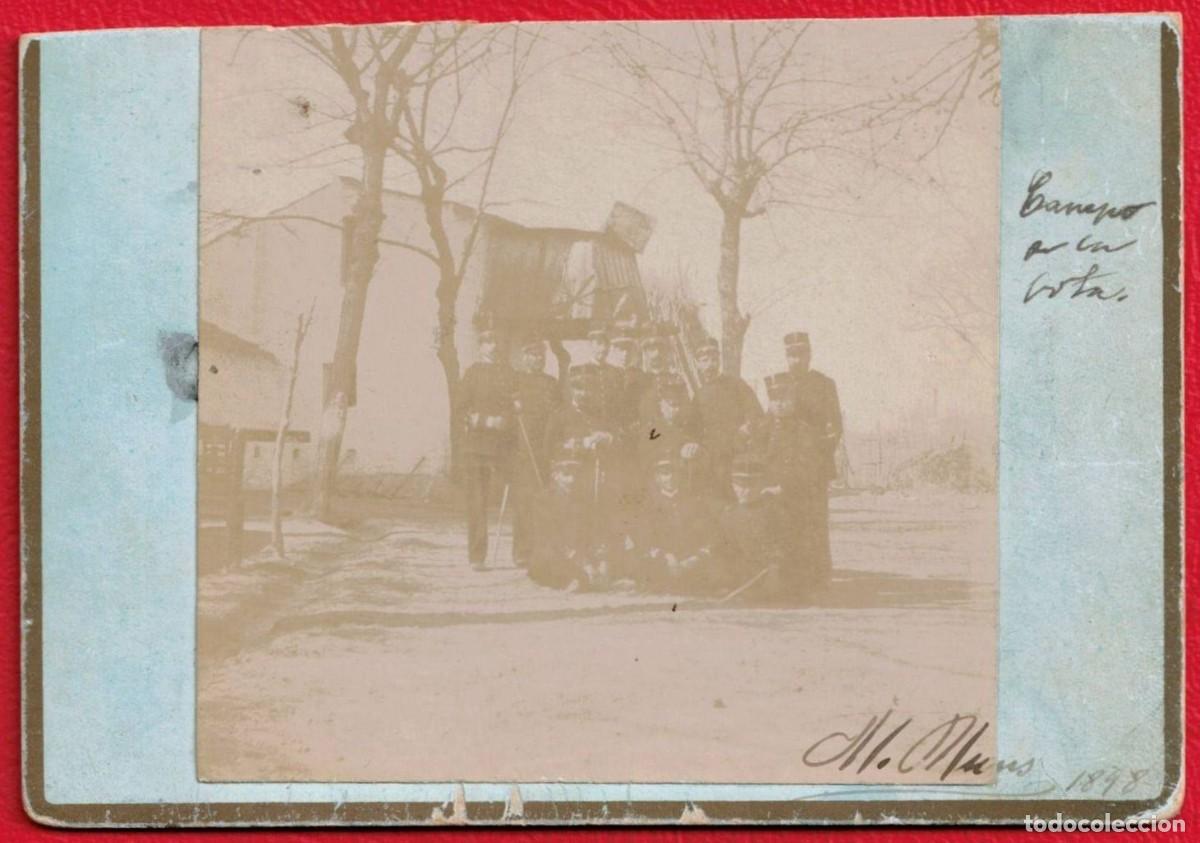 Militaria: A&ntilde;o 1898 - Escena militar espa&ntilde;ola en Albumina sobre carton duro - Fotografo desconocido