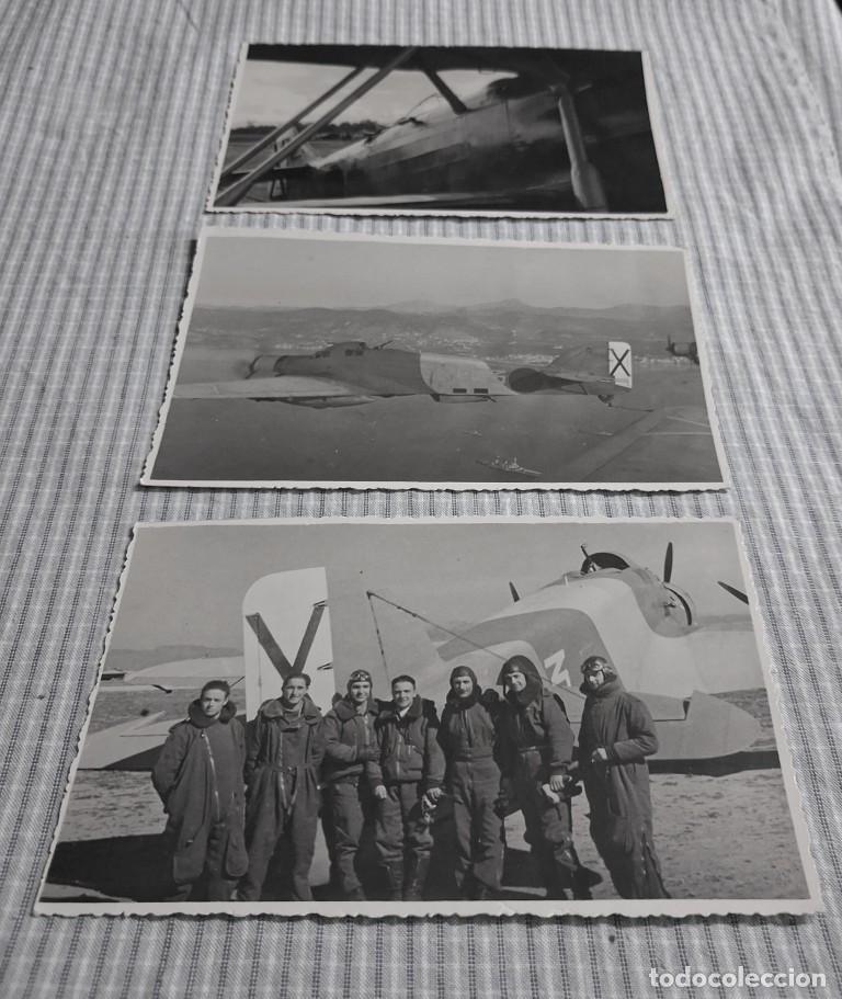Militaria: Lote tres fotograf&iacute;as militares y aviones en Palma. Mallorca. Guerra Civil.