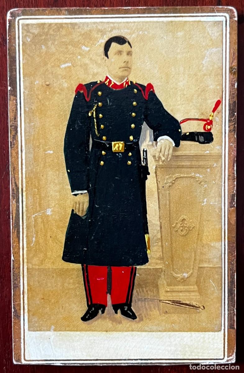 Militaria: Fotograf&iacute;a de militar coloreada, epoca de Alfonso XIII, tama&ntilde;o carte de visite 9,7 x 6,5 cms.