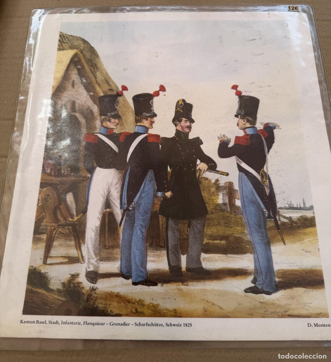 Militaria: S1- LAMINA DE CUATRO SODADOSDE LA CONFEDERACION SUIZA DE 1.825 INFANTERIA Y GRANADERO