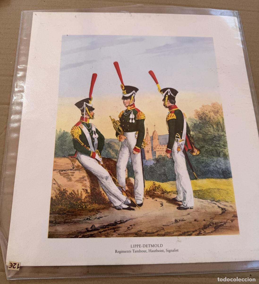 Militaria: S1-LAMINA DE TRES SOLDADOS DELREGIMIENTO DE INFANTERIA DEL PRINCIPADO DE LIPPE- DETMOLD EN 1835