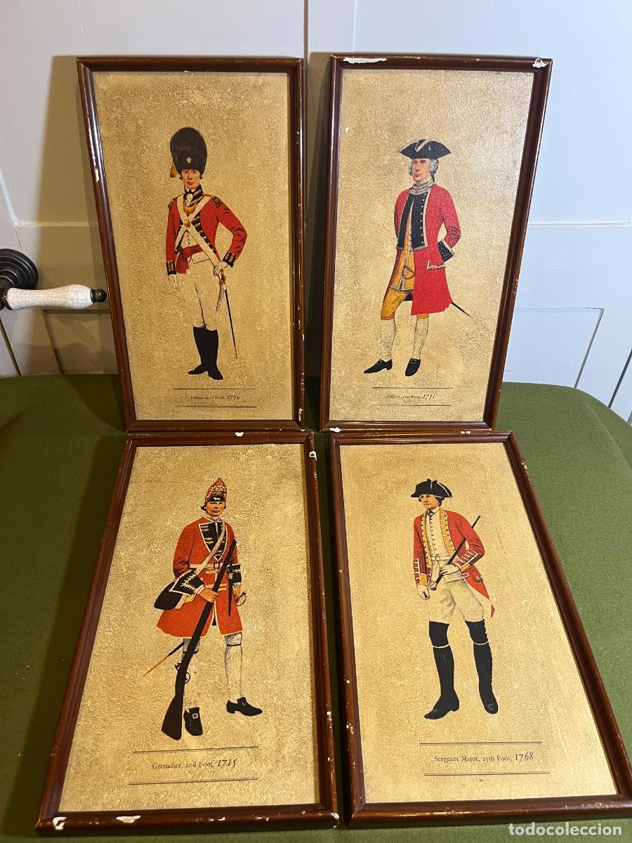 Militaria: Lote de 4 cuadros uniformes del Ej&eacute;rcito Brit&aacute;nico siglo XVIII Officer Grenadier Sergeant Major dec