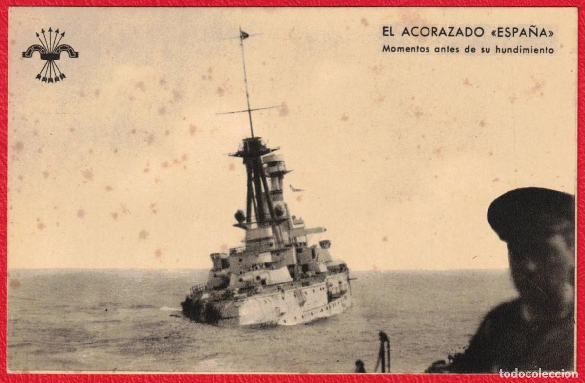Militaria: Acorazado Espa&ntilde;a Momentos antes de su hundimiento - Huecograbado Arte Bilbao