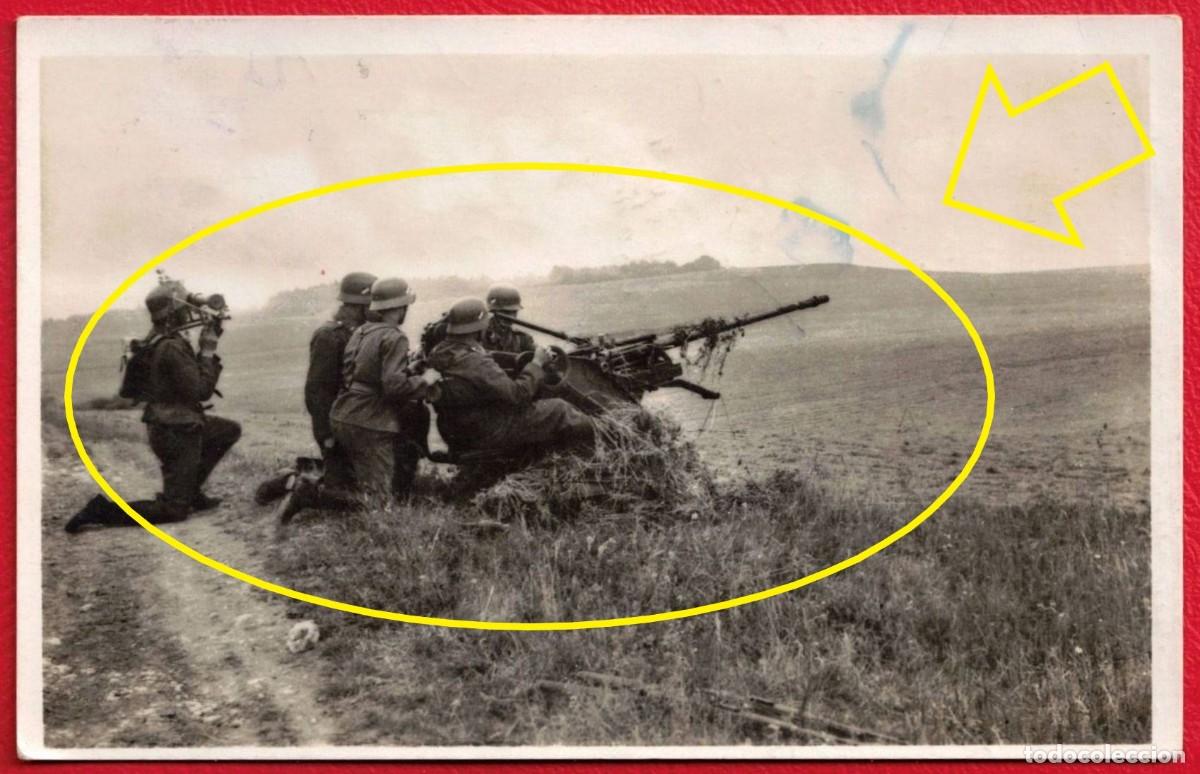 Militaria: Foto - Postal Feldpost Wehrmacht 1944 MG34 Flak Ametralladora Antia&eacute;rea Alemania WWII Circulada