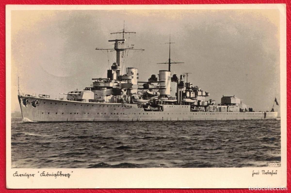 Militaria: Foto - Postal Feldpost Kriegsmarine Crucero K&ouml;nigsberg Alemania 1942 Buque Guerra WWII Circulada