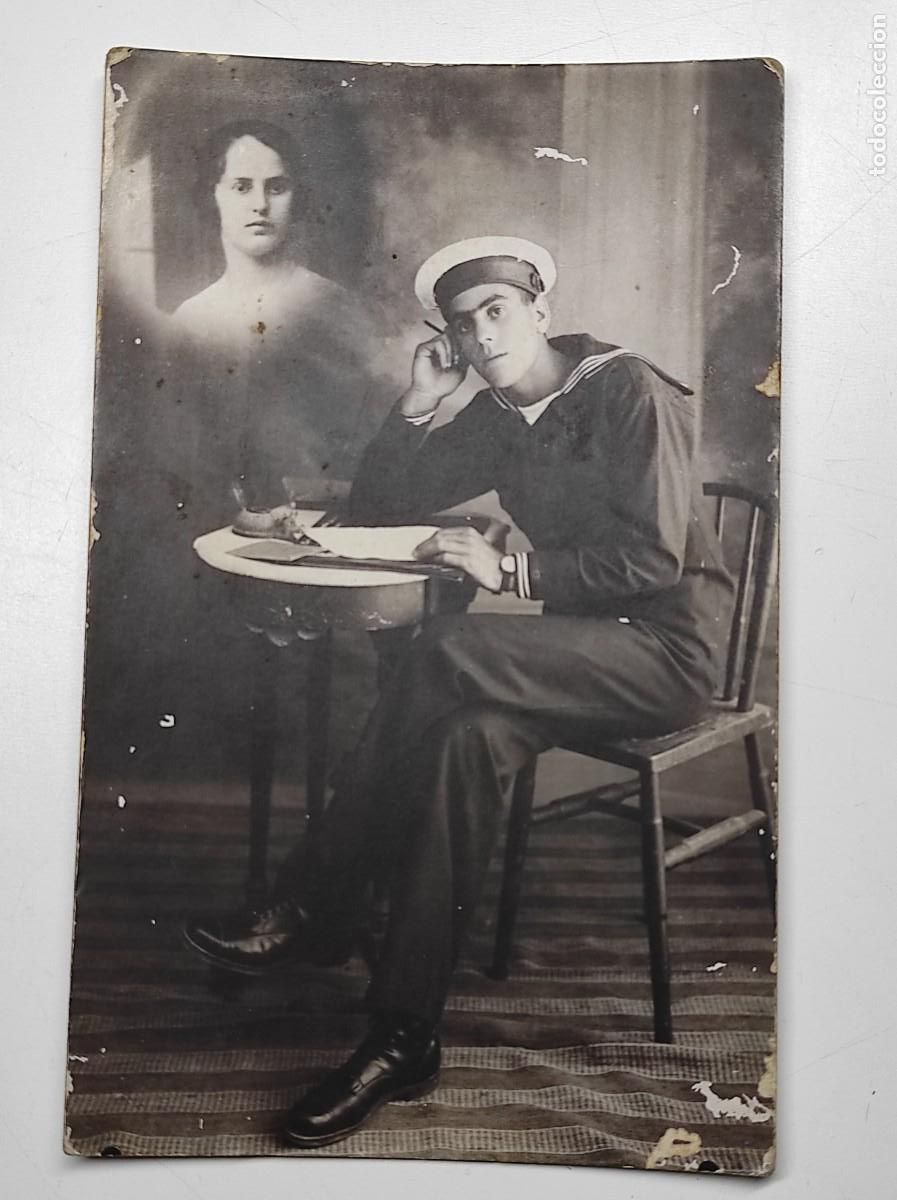 Militaria: RETRATO DE UN MARINERO RECORDANDO A SU NOVIA A&Ntilde;OS 20-30 - FOT&Oacute;GRAFO FIOL, MAH&Oacute;N