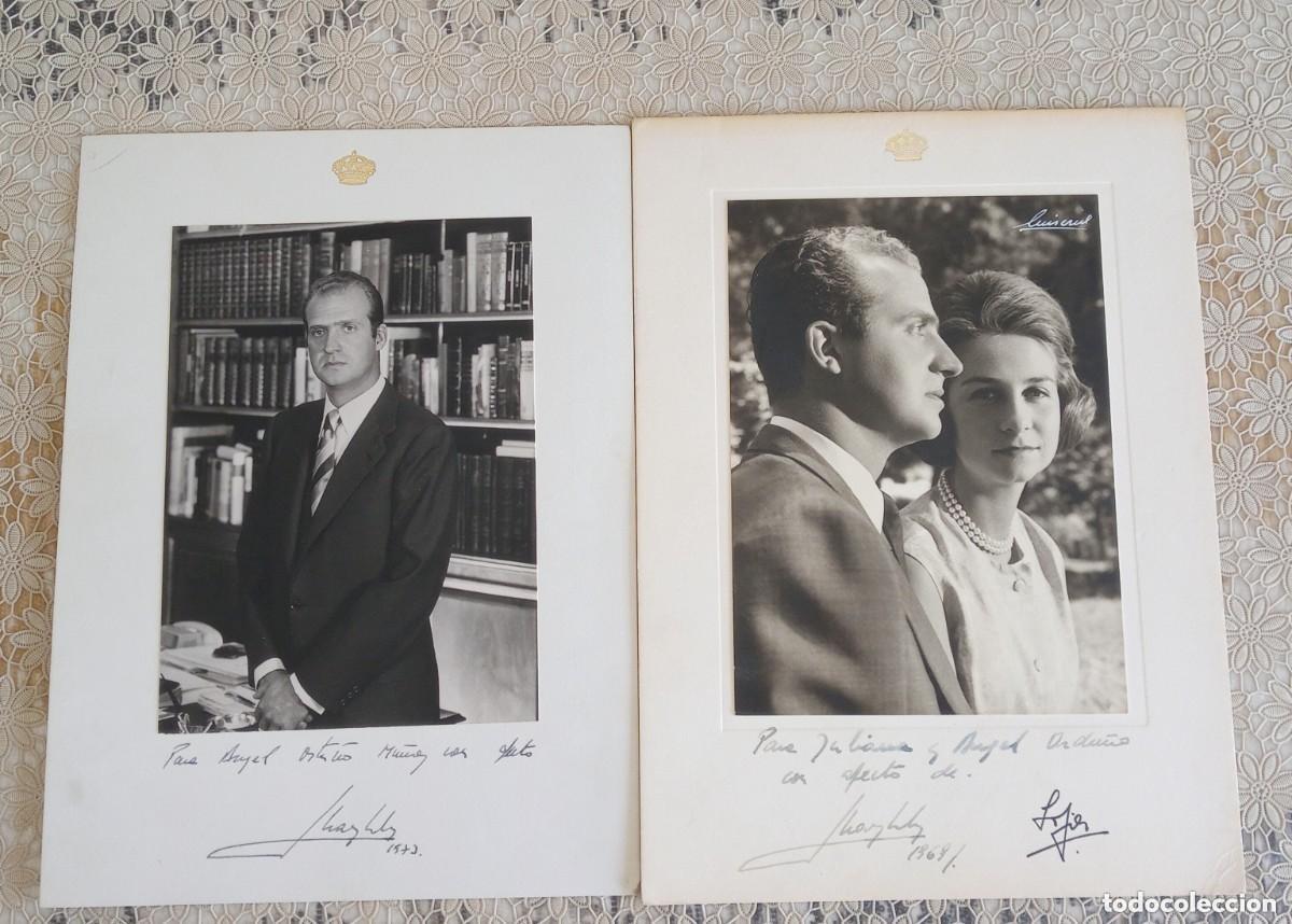 Militaria: Lote 2 Fotograf&iacute;as Pr&iacute;ncipes Juan Carlos y Sof&iacute;a 1968-1973 Firmas Aut&oacute;grafas Originales Dedicatoria