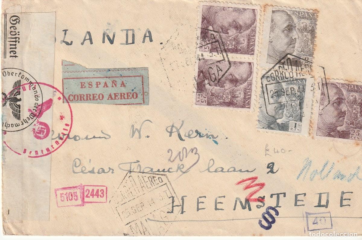 Militaria: IIWW. 1944. Malaga; a&eacute;rea a Holanda, Censura qu&iacute;mica alemana.