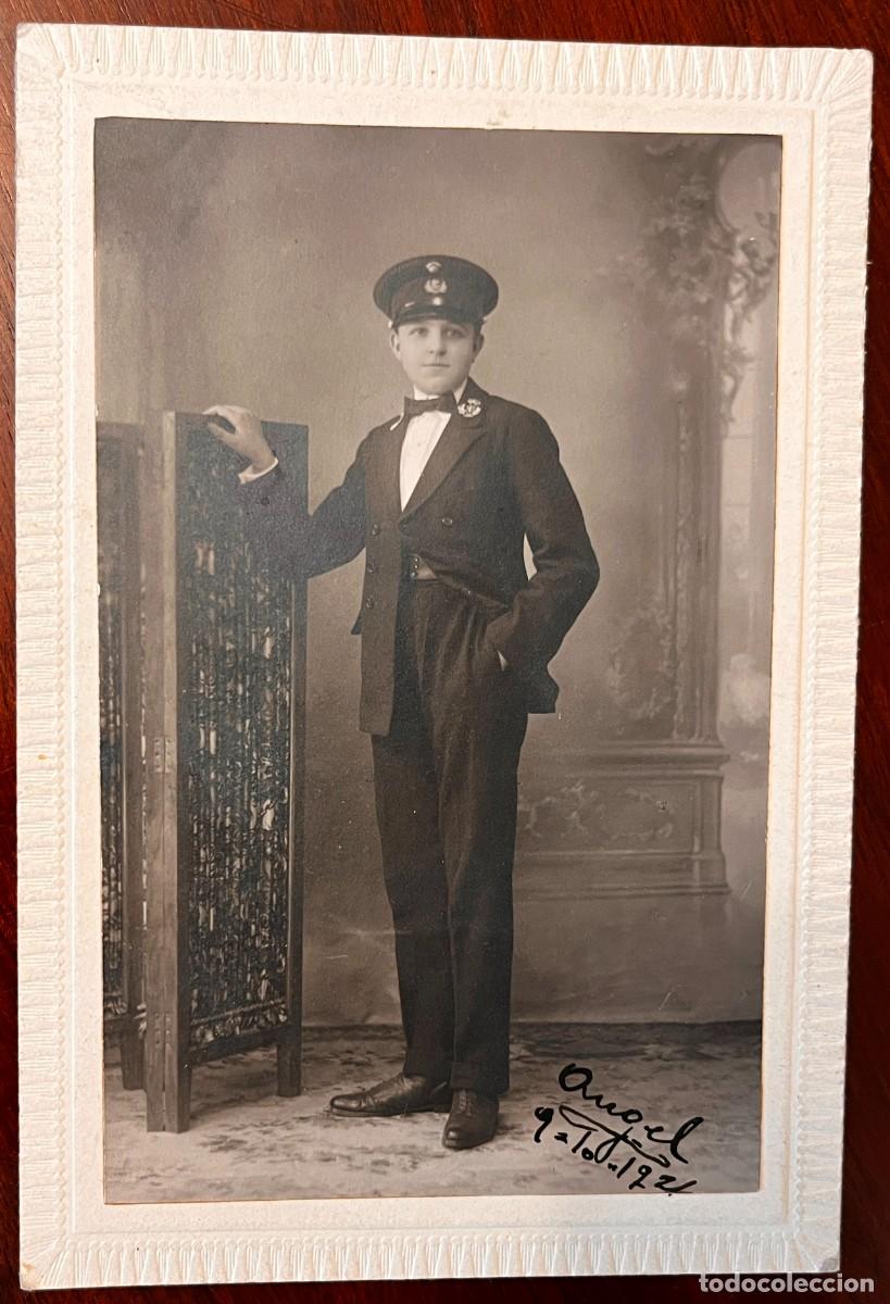 Militaria: ANTIGUA FOTOGRAFIA DE JOVEN CON UNIFORME PARECE QUE DE MARINO, FIRMADA, FECHADA 1921, , FOTOGRAFO BE