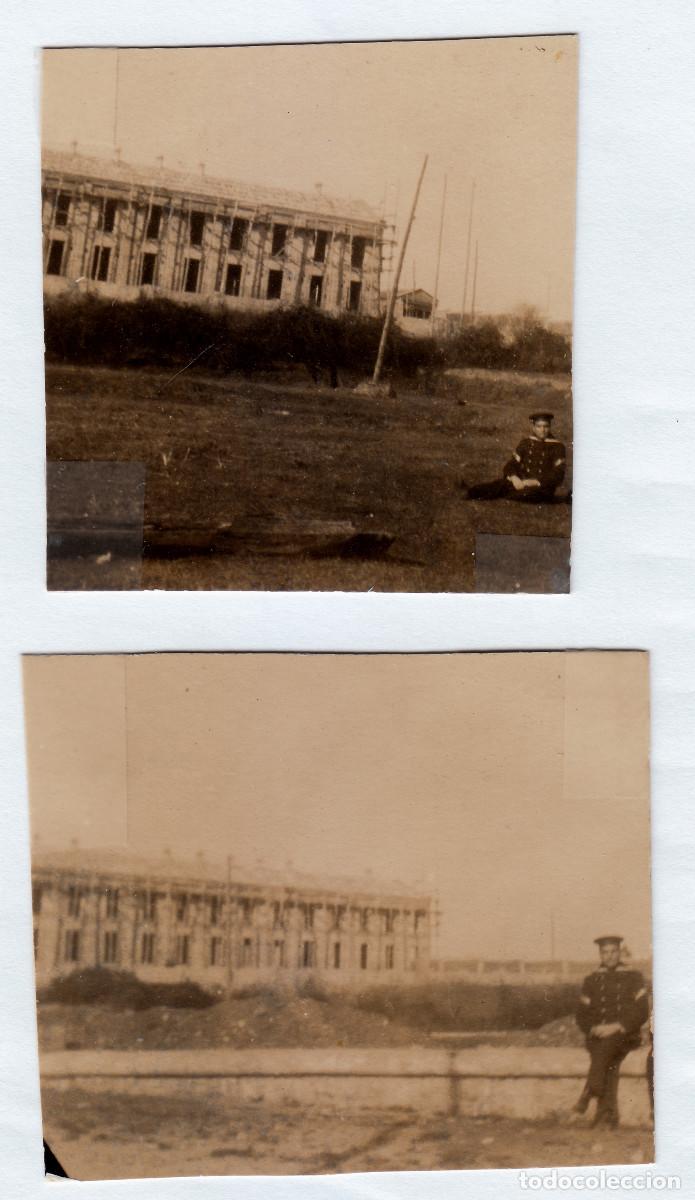 Militaria: 2 fotos. Marinero. Edificio, cuartel? en construcci&oacute;n. Ceuta. A&ntilde;os 20 g aa