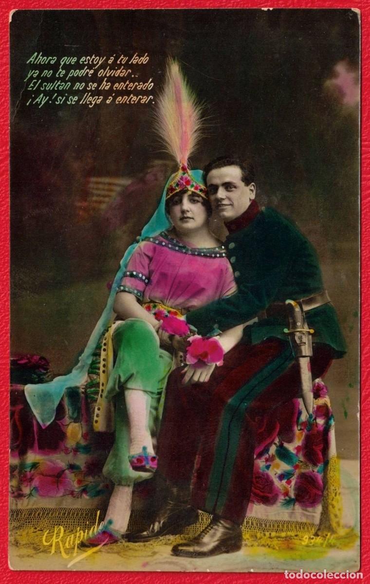 Militaria: Postal patriotica Espa&ntilde;a Spain - Soldado y mujer con traje regional - &ldquo;Ahora que estoy a tu lado&rdquo;
