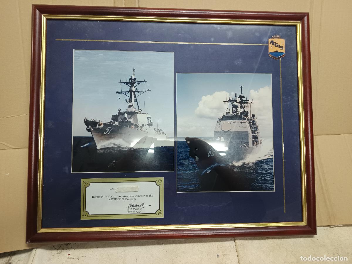 Militaria: CUADRO CON FOTOGRAFIAS DE FRAGATAS, DEL PROGRAMA AEGIS F100 DE LA ARMADA ESPA&Ntilde;OLA, USN G.A. HUCHTING
