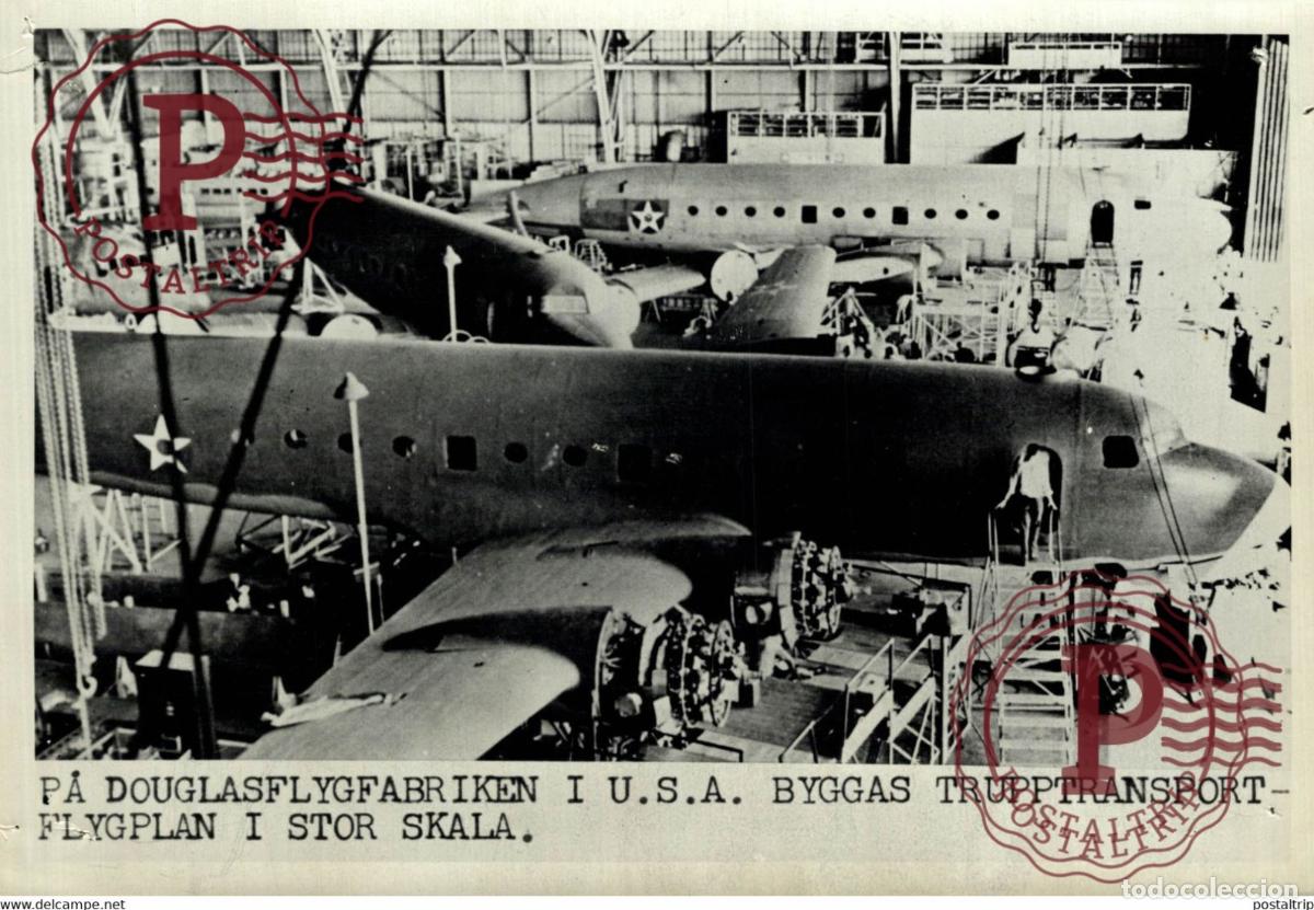 Militaria: WW2 USA DOUGLAS AIRCRAFT FOR TROOP TRANSPORT 20*15cm PRESSENS BILD SWEDEN PINEHOLE SEE CORNERS
