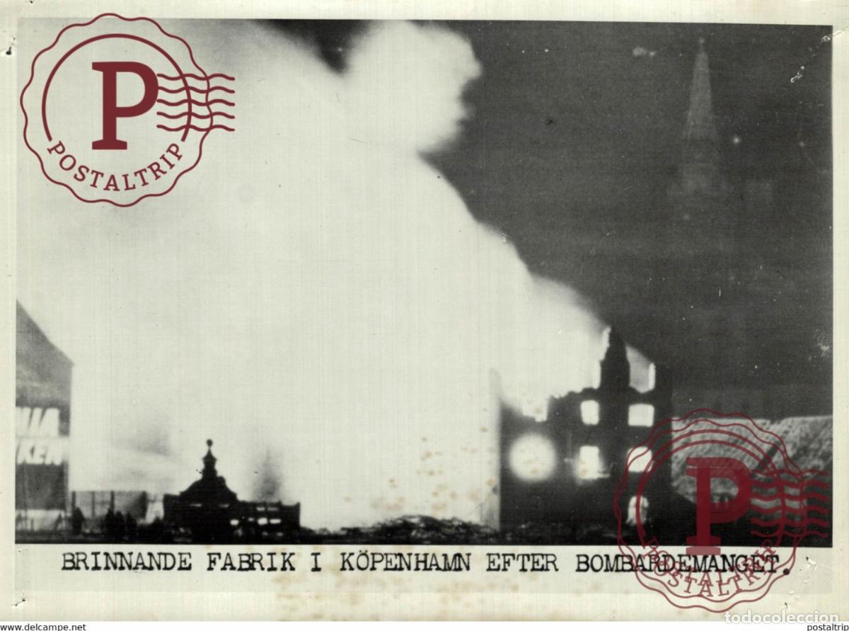 Military Antiques: WW2 DENMARK BURNING FACTORY AFTER BOMBING IN COPENHAGEN KOPENHAMN 20*15cm PRESSENS BILD SWEDEN PI