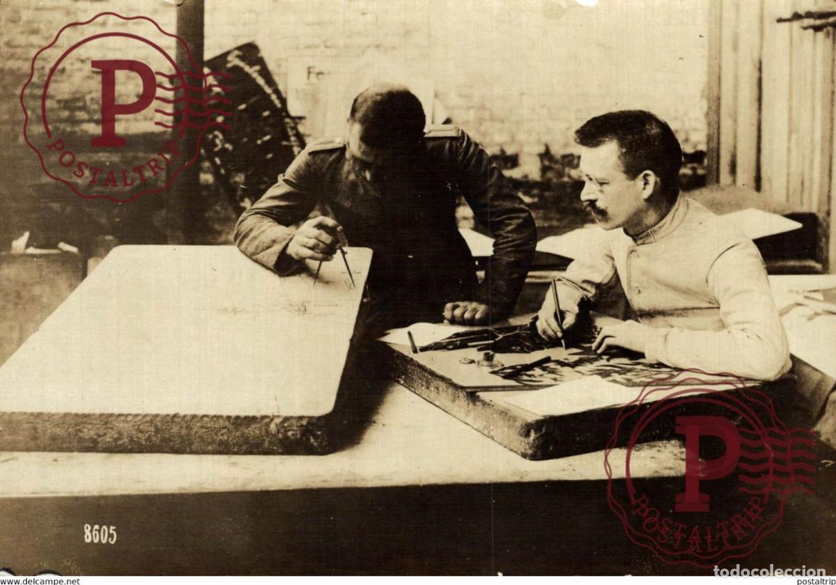Militaria: DEUTSCHEN KARTIERUNGSABTEILUNG LITHOGRAPHEN KARTE STEIN LITHOPGRAPHES WWI16*12CM aktiebolaget bild-c