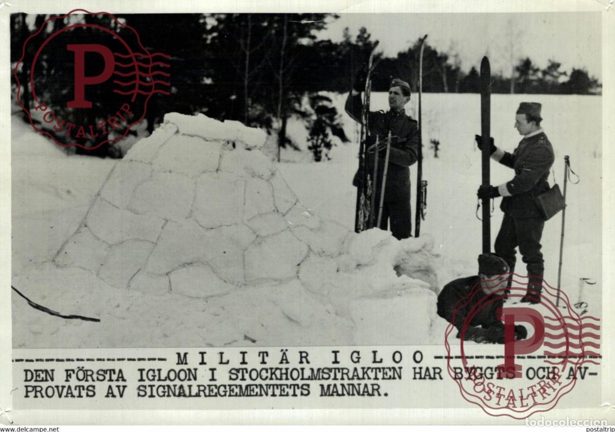 Militaria: STOCKHOLM SCHWEDEN SUEDE FIRST MILITARY IGLOO 21*15cm PRESSENS BILD SWEDEN PINEHOLE SEE CORNERS
