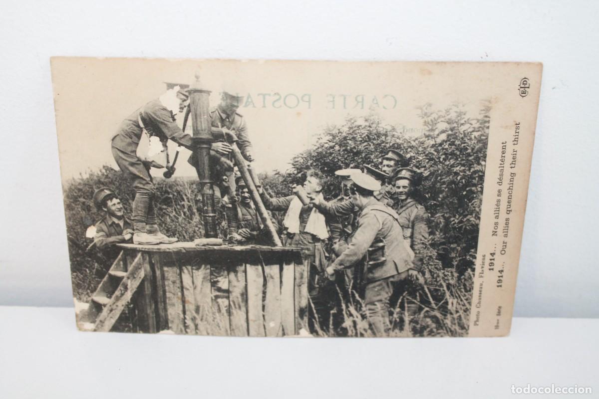 Militaria: POSTAL PRIMERA GUERRA MUNDIAL 1914 SOLDADOS ALIADOS BEBIENDO MANUSCRITA 1915