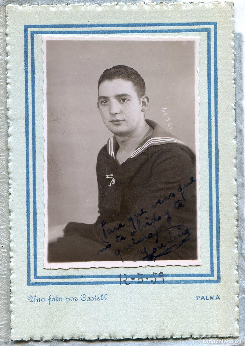 Militaria: Retrato de marino, foto Castell, Palma de Mallorca, guerra civil, fechada 12-3-39 Myckey Mouse