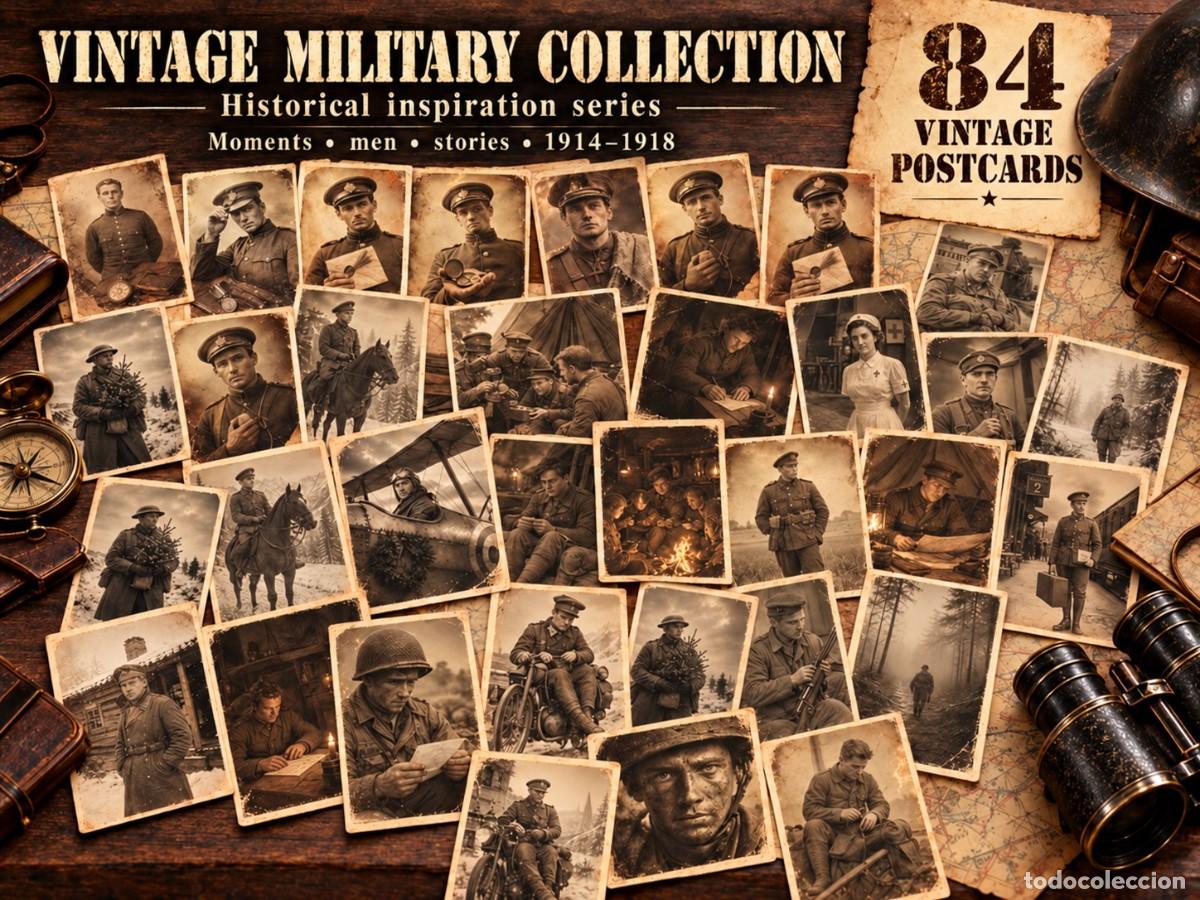 Militaria: 84 postales vintage de tem&aacute;tica militar