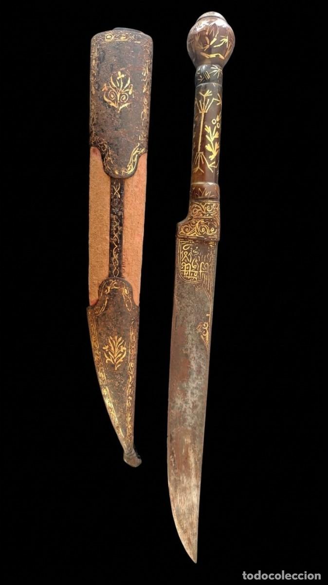Militaria: Antiguo Cuchillo Militar &rdquo;Kard / Bichaq &rdquo;Otomano, Damasquinado, incrustaciones de metal precioso