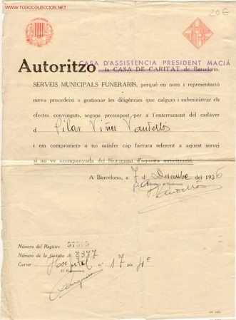 Militaria: (GUERRA CIVIL)AUTORIZACION DE ENTIERRO PARA POBRES