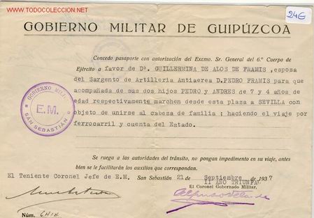 Militaria: (GUERRA CIVIL)GOBIERNO MILITAR DE GUIPUZCOA